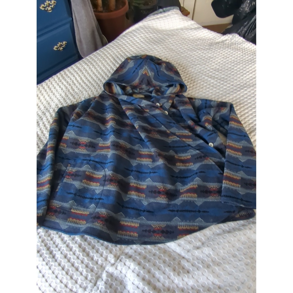 Levi's x Pendleton Jacquard Wool Poncho Wrap Hooded Jacket Sz Large Button